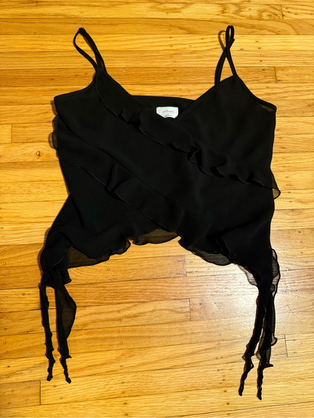 Aritzia Wilfred Black Ruffled Spaghetti Strap Top
